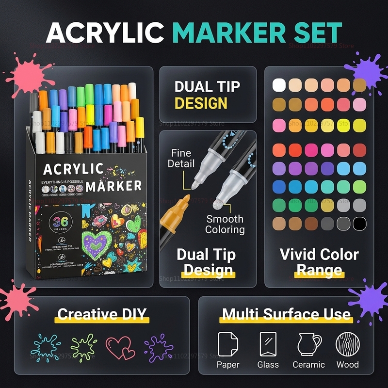 Double-headed acrylic paint ma - Art Craft Stationery review and price